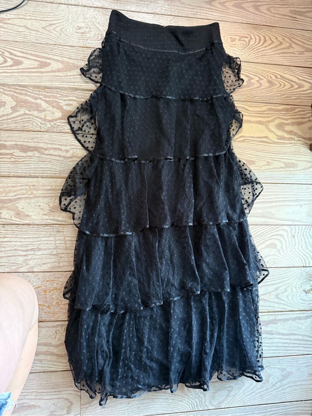 Teri Jon by Rickie Freeman Size 6 Black Tiered Polka Dot Skirt